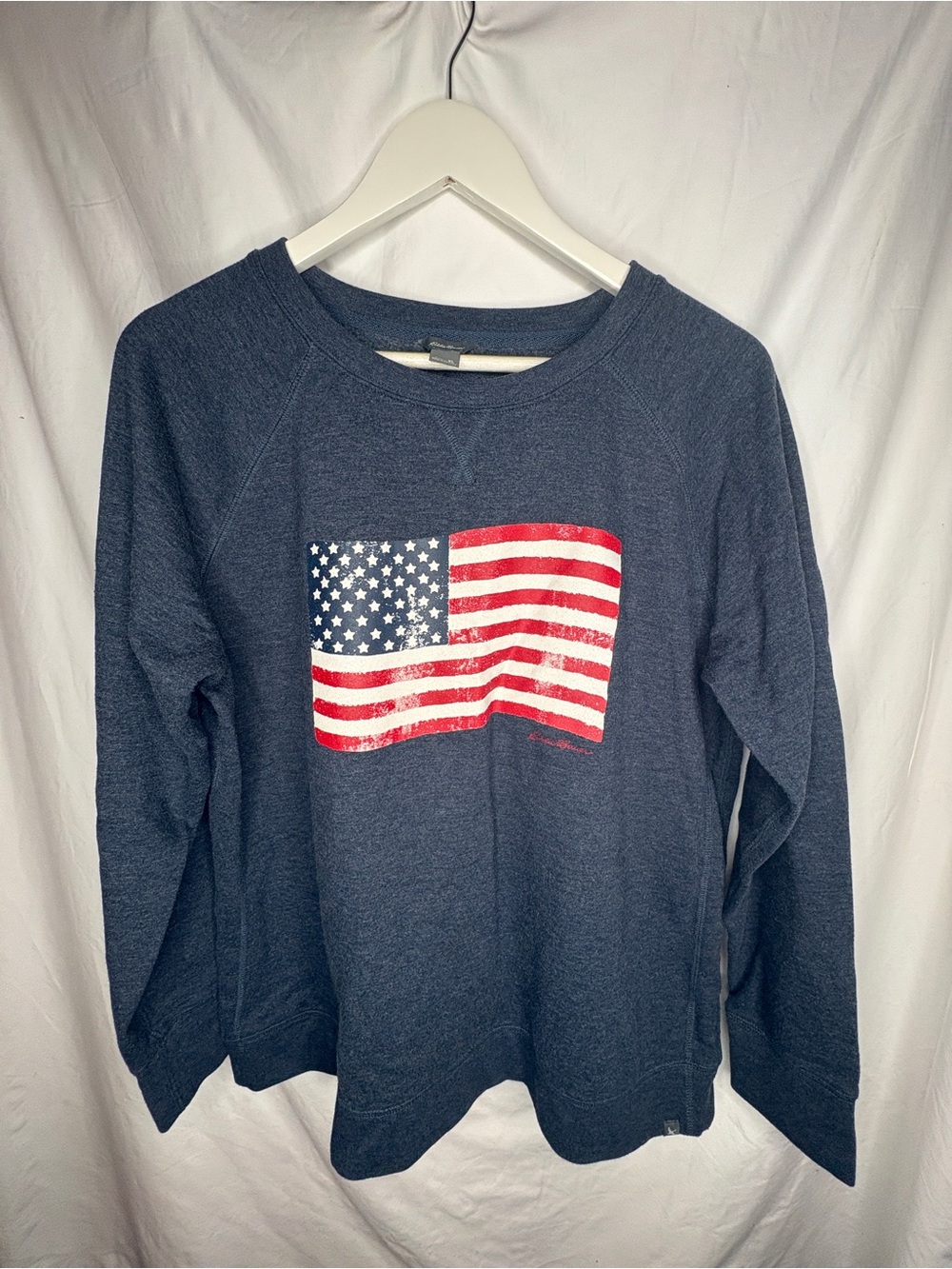 Eddie Bauer American Flag Sweatshirt Women’s XL Navy Blue Crewneck